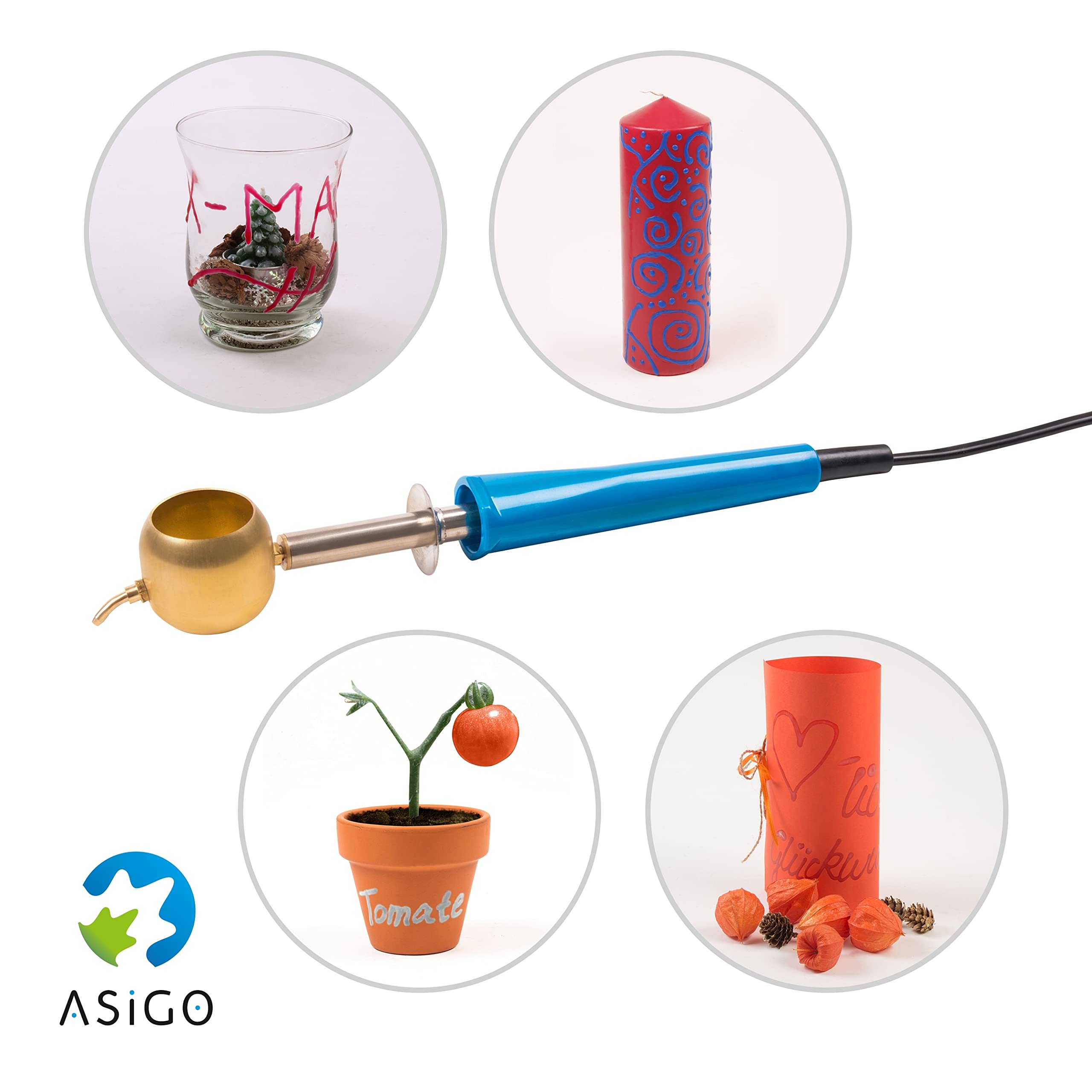 Tjanting - Strumento per Applicazione Cera Calda Liquida | Inclusi 3 Barattoli di Cera in 3 Colori (Blu, Bianco e Rosso) | per Il Design Tessile, Bricolage, Decorazioni | Tecnica del Batik