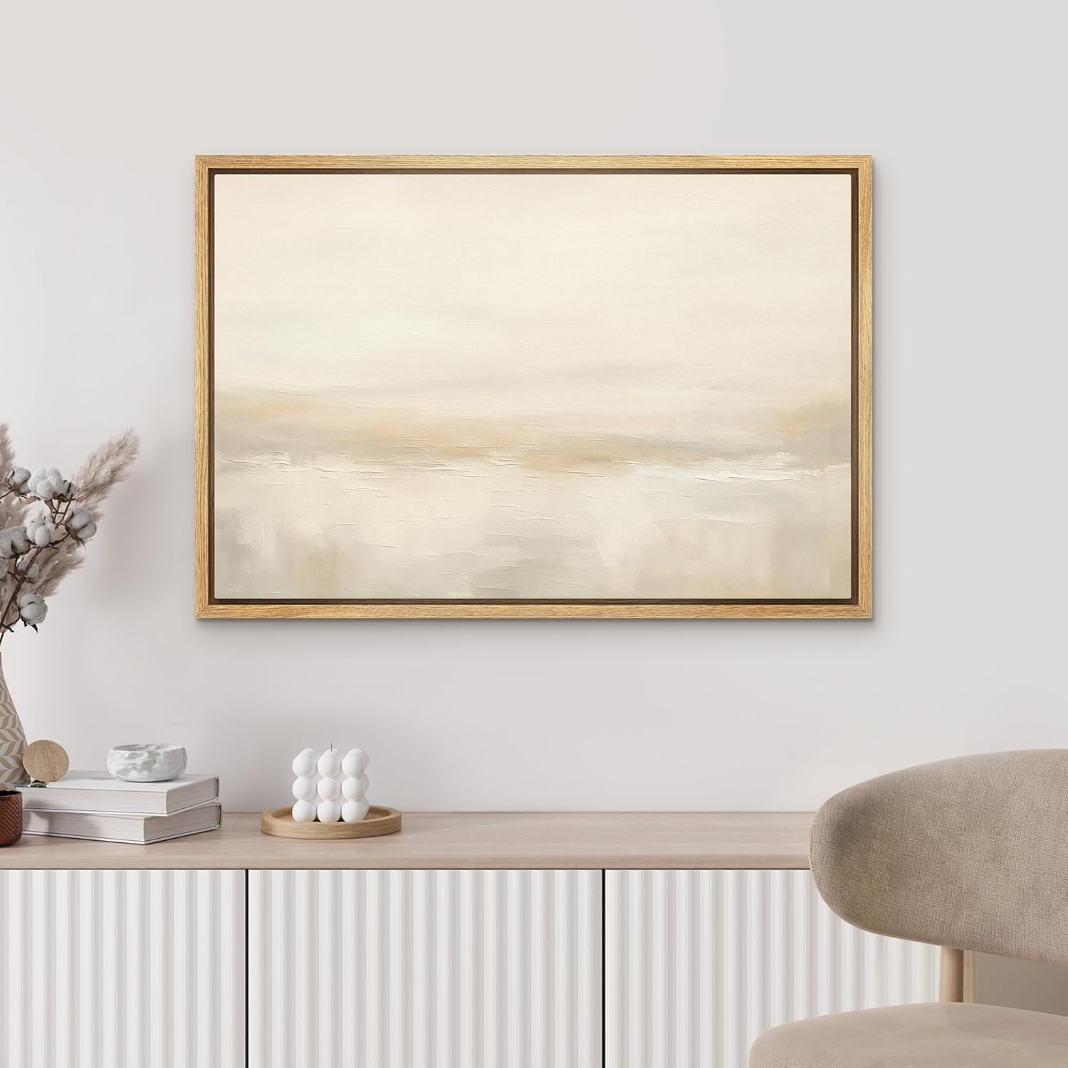 MUDECOR Framed Canvas Print Wall Art Neutral Abstract Horizon Minimalist Beige Landscape Illustrations Modern Art Chic Multicolor for Living Room, Bedroom, Office - 24"x36" Natural