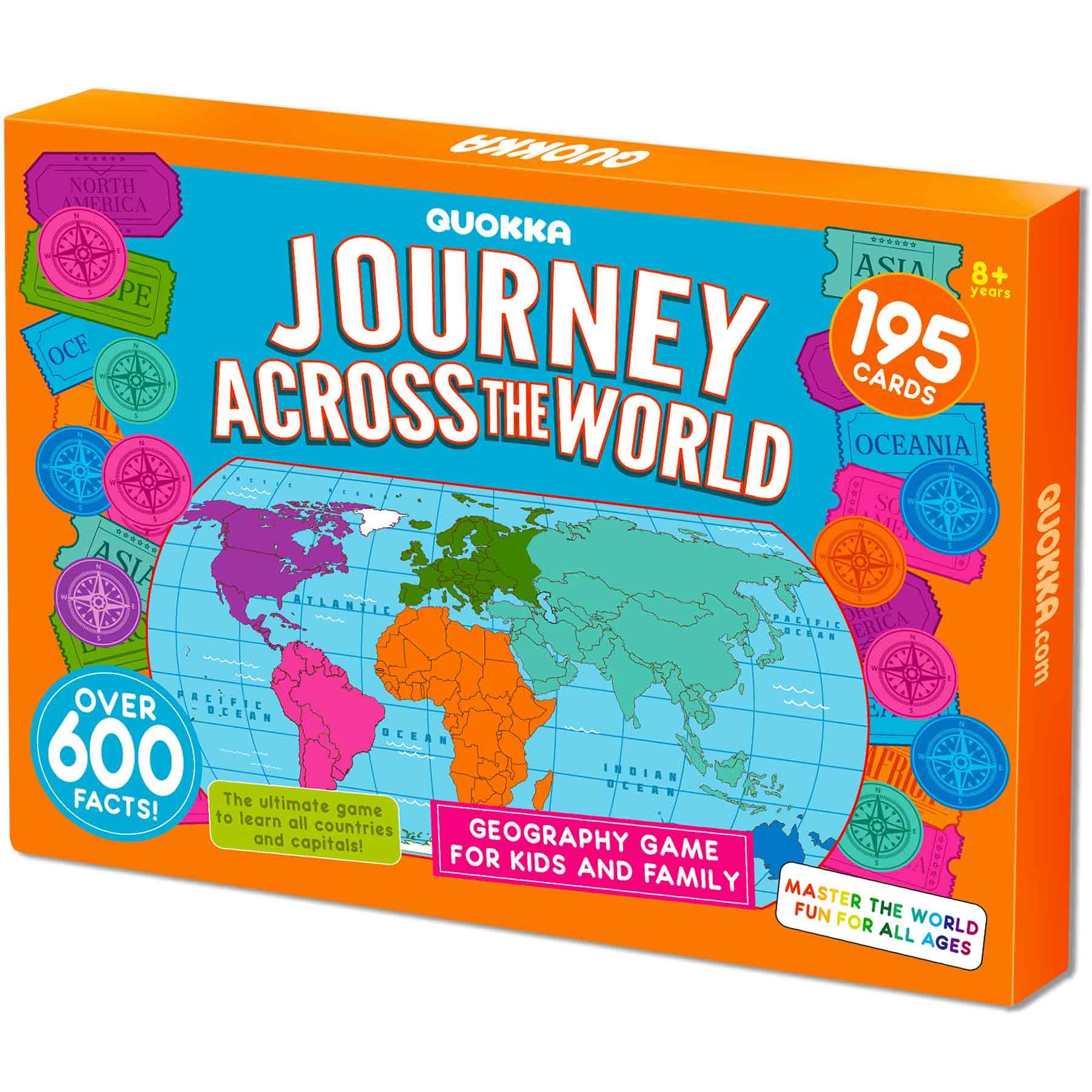 QUOKKA World Map Geography Game for Kids Ages 8-12 and Families - Learn Capitals, Flags, Facts, and Map Locations with 195 Country Cards, Chips, Board & Coin - Fun World Learning Game