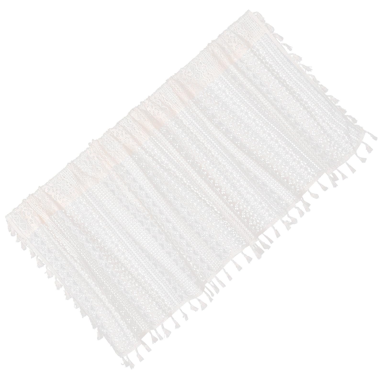 Visillo de lino y algodón beige premium con encaje rústico elegante