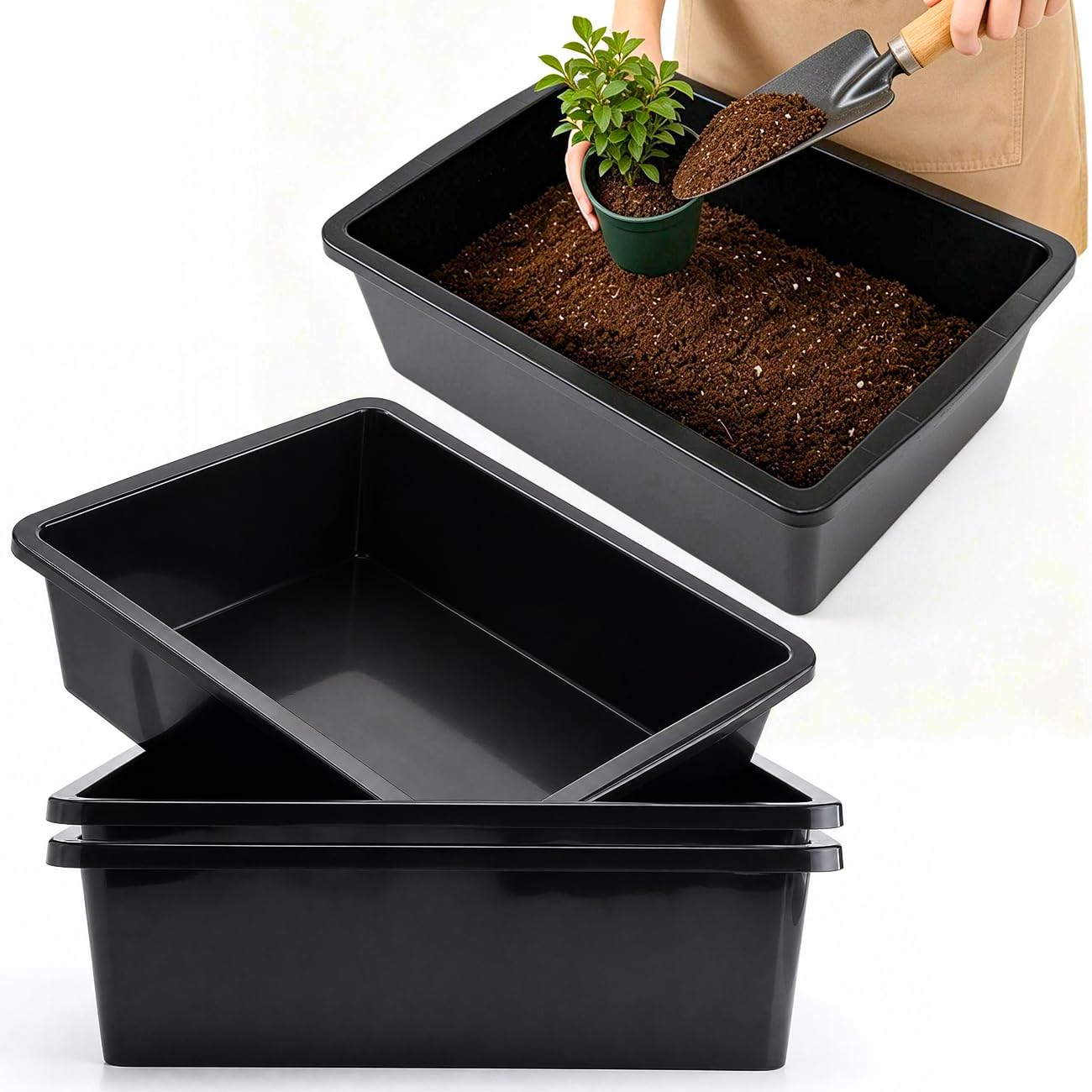 Lot de 4 plateaux de rempotage de plantes de jardin pour mélange de terre