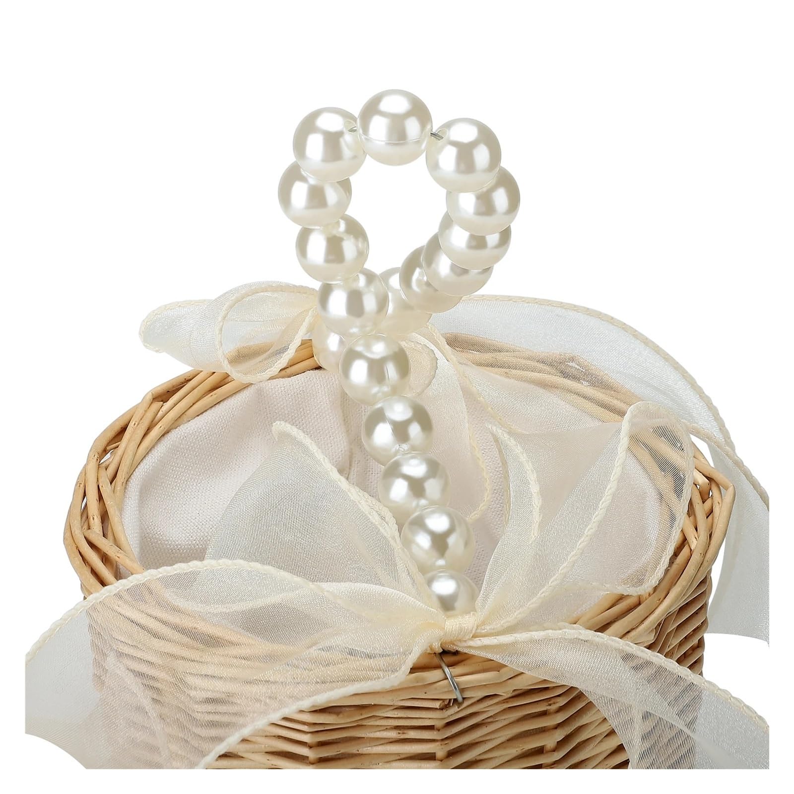 Konfetti-Korb für die Hochzeit, Blumen-Rattan-Korb for Hochzeit, Brautjungfer, braune Aufbewahrungsbox mit weißem Netz(L)