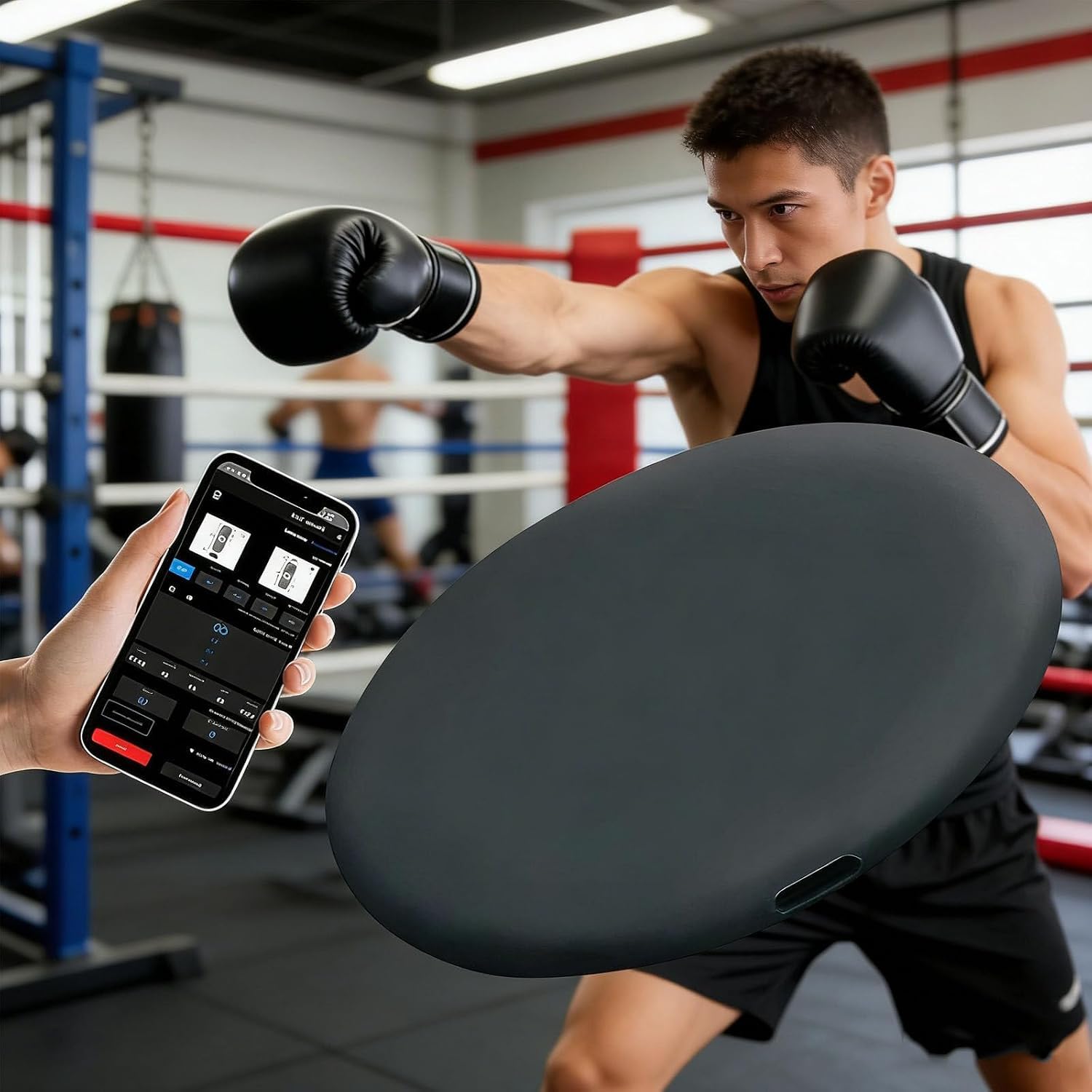 Smart Force Tracker per Sacco da Boxe, Misuratore di Potenza, Test di velocità, Dati E Curva in Tempo Reale, Autonomia di 200 Ore E Avviso Vocale, per Allenamento di Boxe E Black