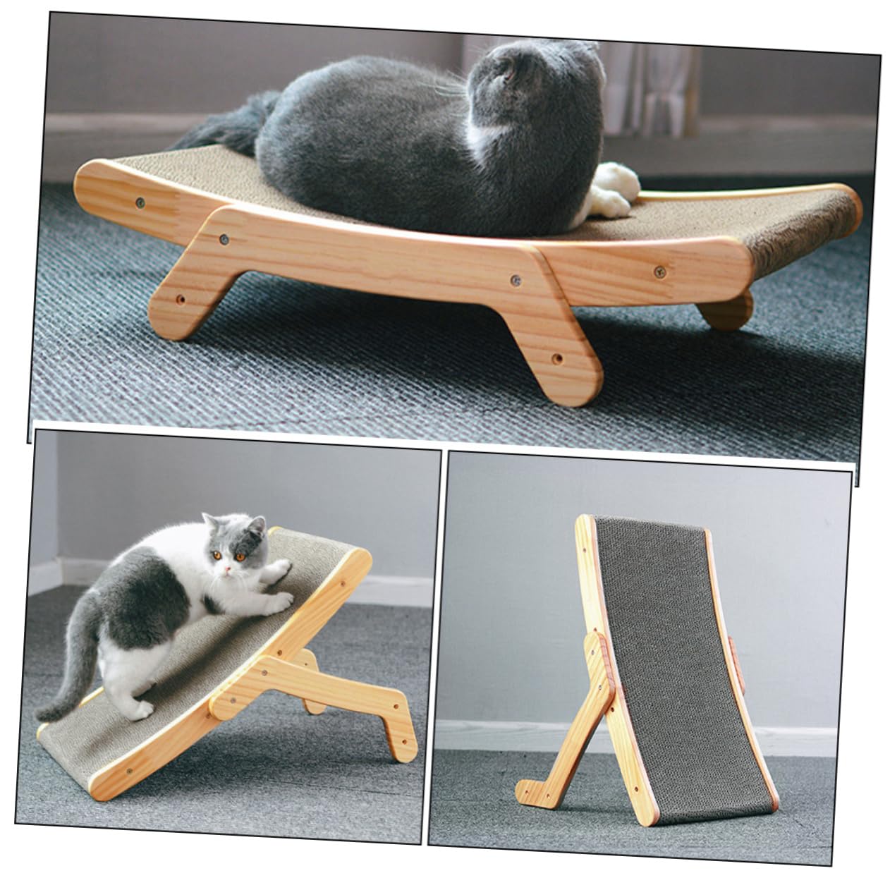 Rascador de Gatos de Madera y Cartón Ondulado, Reducir Comportamiento Destructivo, Juguete para Gatitos