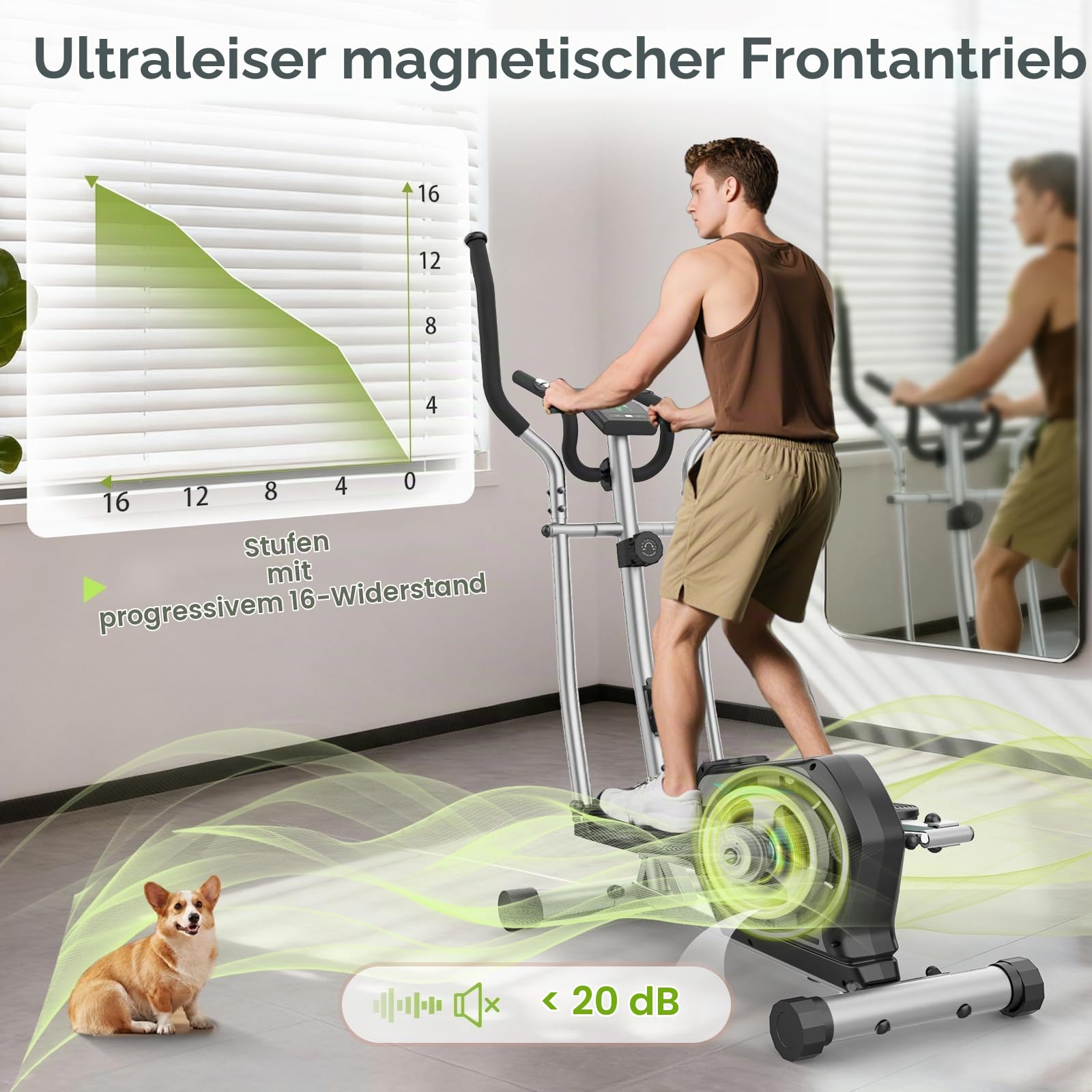 Neezee Crosstrainer für Zuhause mit Bluetooth-App,16-Stufiger Widerstandsstufen,6 kg Magnetischem Schwungrad,Ellipsentrainer mit LCD-Monitor,Pulssensor,Flaschenhalter-Gerätehalterung
