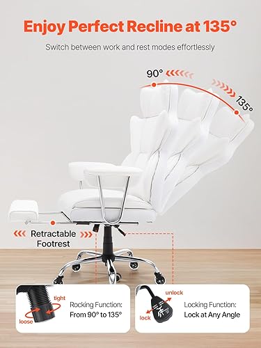 Miniatura 5 de VEVOR Silla de oficina reclinable con reposapiés, silla de oficina ancha de piel sintética resistente, sillas de oficina ejecutivas grandes y altas