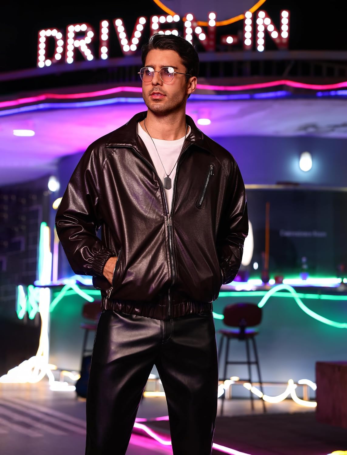 ODIZLI Men's Faux Leather Jackets Vintage Bomber Jacket Coats Long Sleeve Zip Up Jackets with Pockets Casua Wear