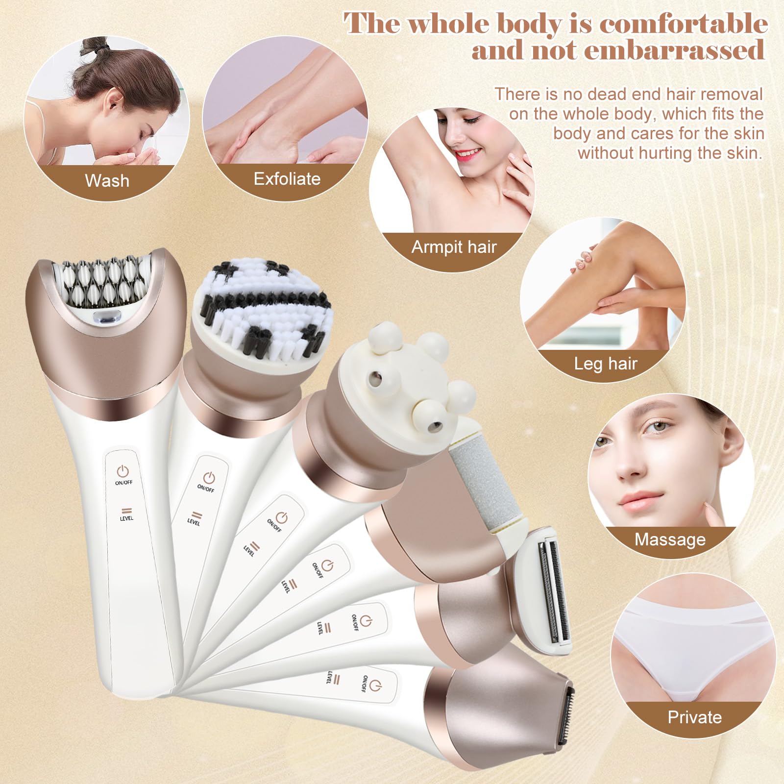 Rasoio Elettrico Donna, 6 In 1 Rasoio Donna Inguine, Depilatore Corpo Impermeabile, Raso Epilatore Donne Intimo, Epilatore Elettrico Indolore per Braccia Zona Bikini