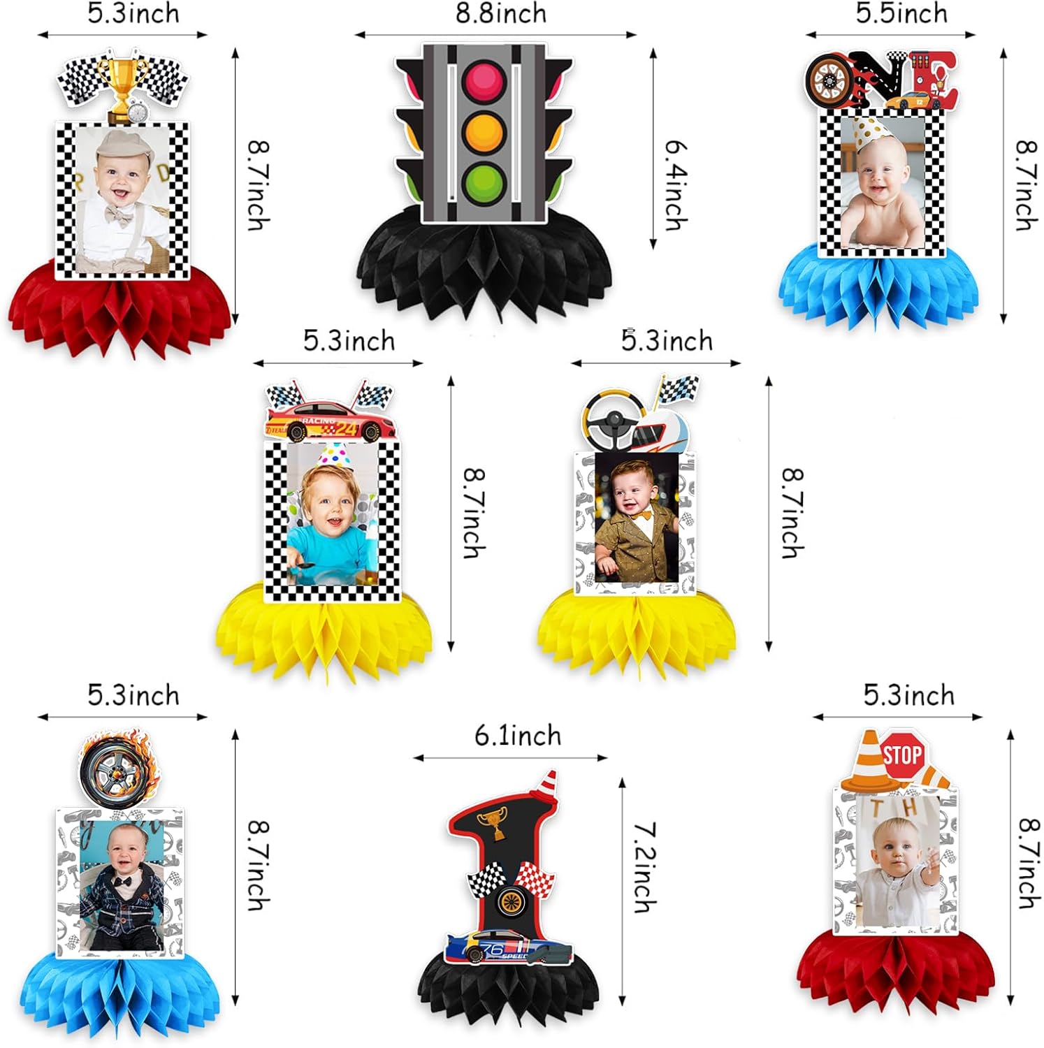 Race Car 1st Birthday Party Supplies, Fast One Birthday Decorations Honeycomb Centerpiece for Table, Race Car One Year Old Birthday Party Decorations Boys Photo Table Centerpiece Party Supplies
