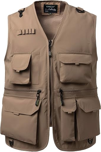 Men's Utility Multi-Pocket Vest Lightweight Mesh Lined Outdoor Fishing Hiking Safari Sleeveless Jackets