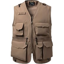 Men's Utility Multi-Pocket Vest Lightweight Mesh Lined Outdoor Fishing Hiking Safari Sleeveless Jackets