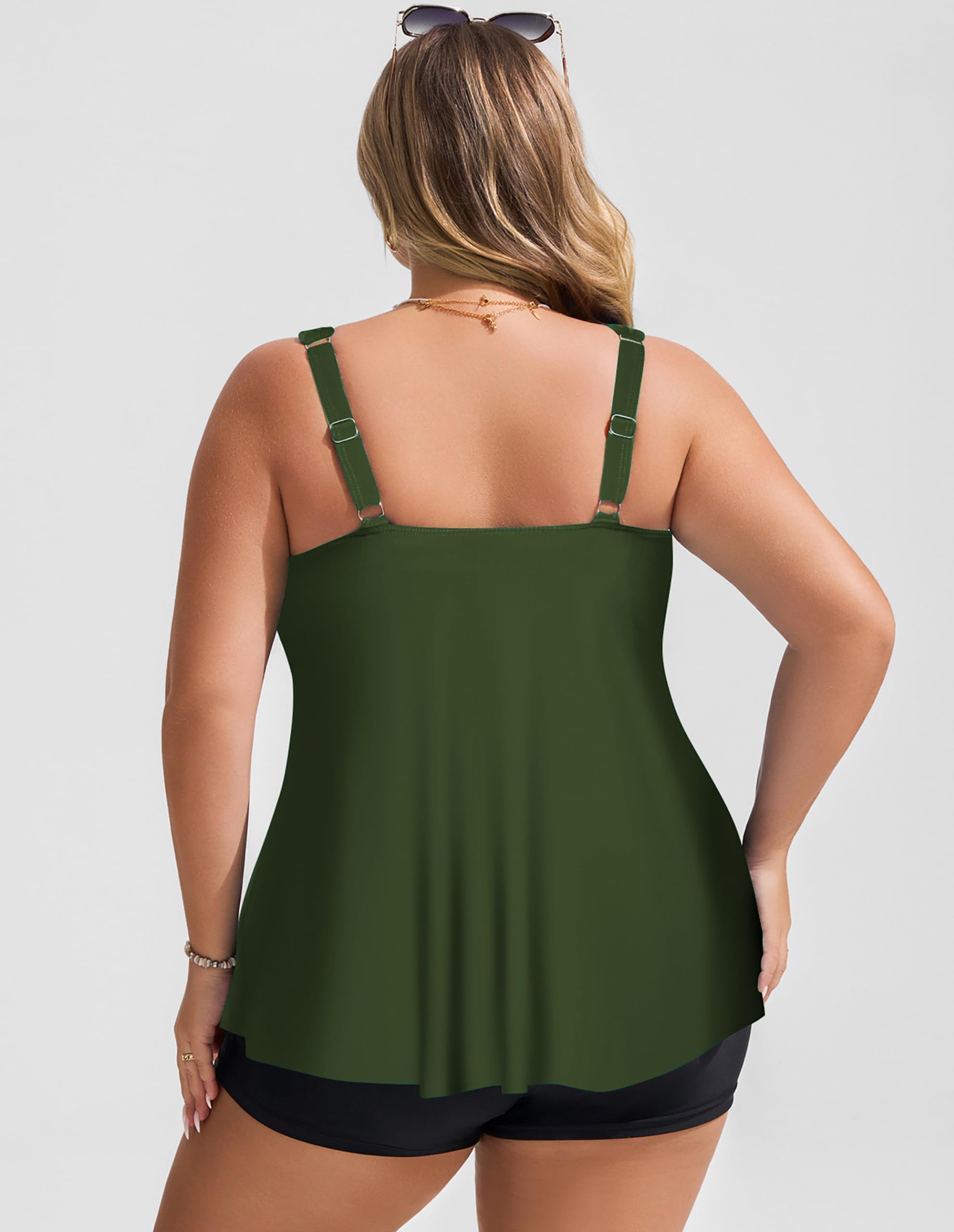 Hanna Nikole Damski duży rozmiar tankini wysoki moda kąpielowa dwuczęściowy kostium kąpielowy Flowy tankini top z szortami
