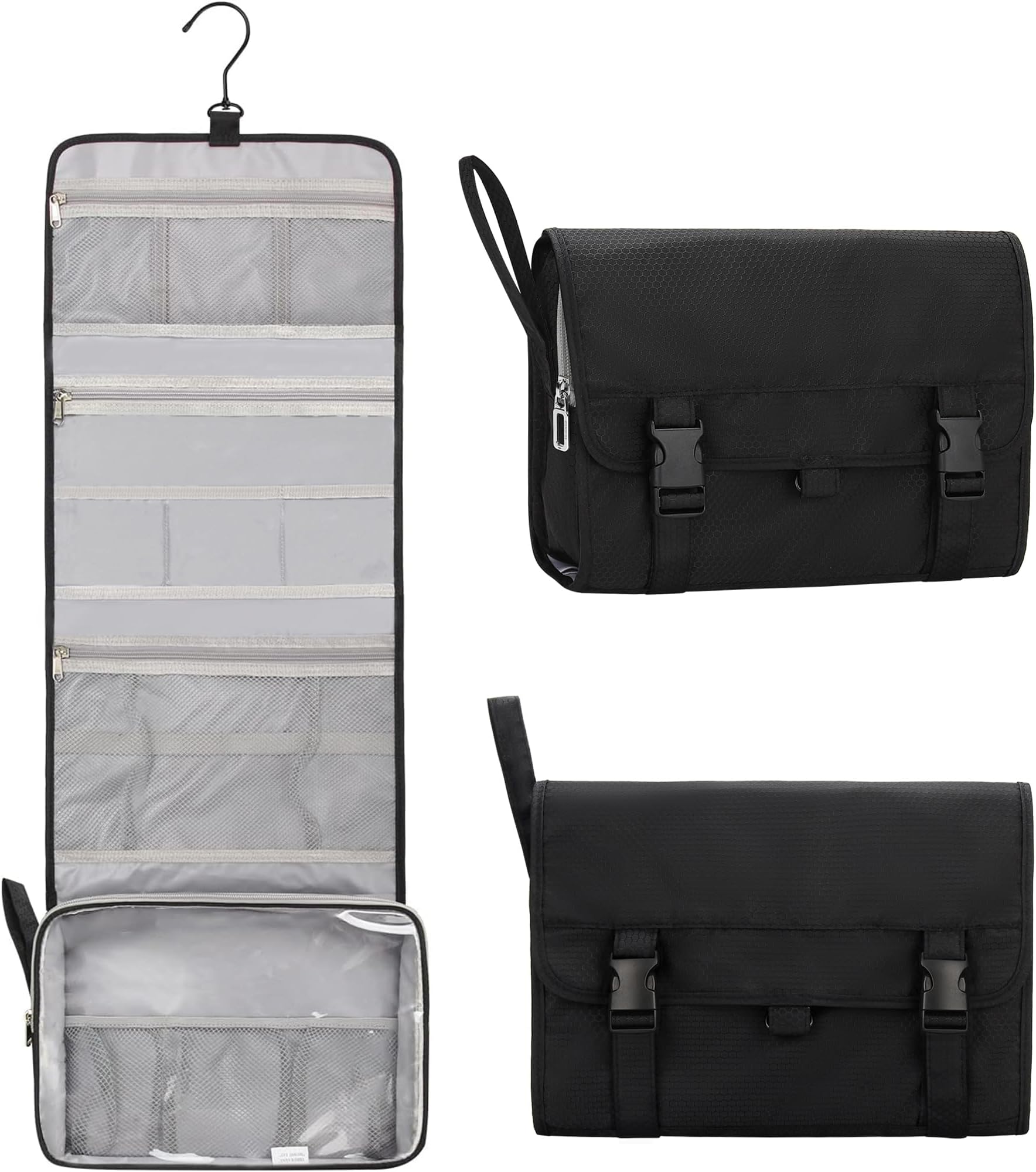 Relavel Large Toiletry Bag Travel Bag for Men, Travel Hanging Toiletries Bag with Hanging Hook, Large Capacity Door Room Essentials, Travel Organizer for Full Sized Cosmetics and Accessories - Black