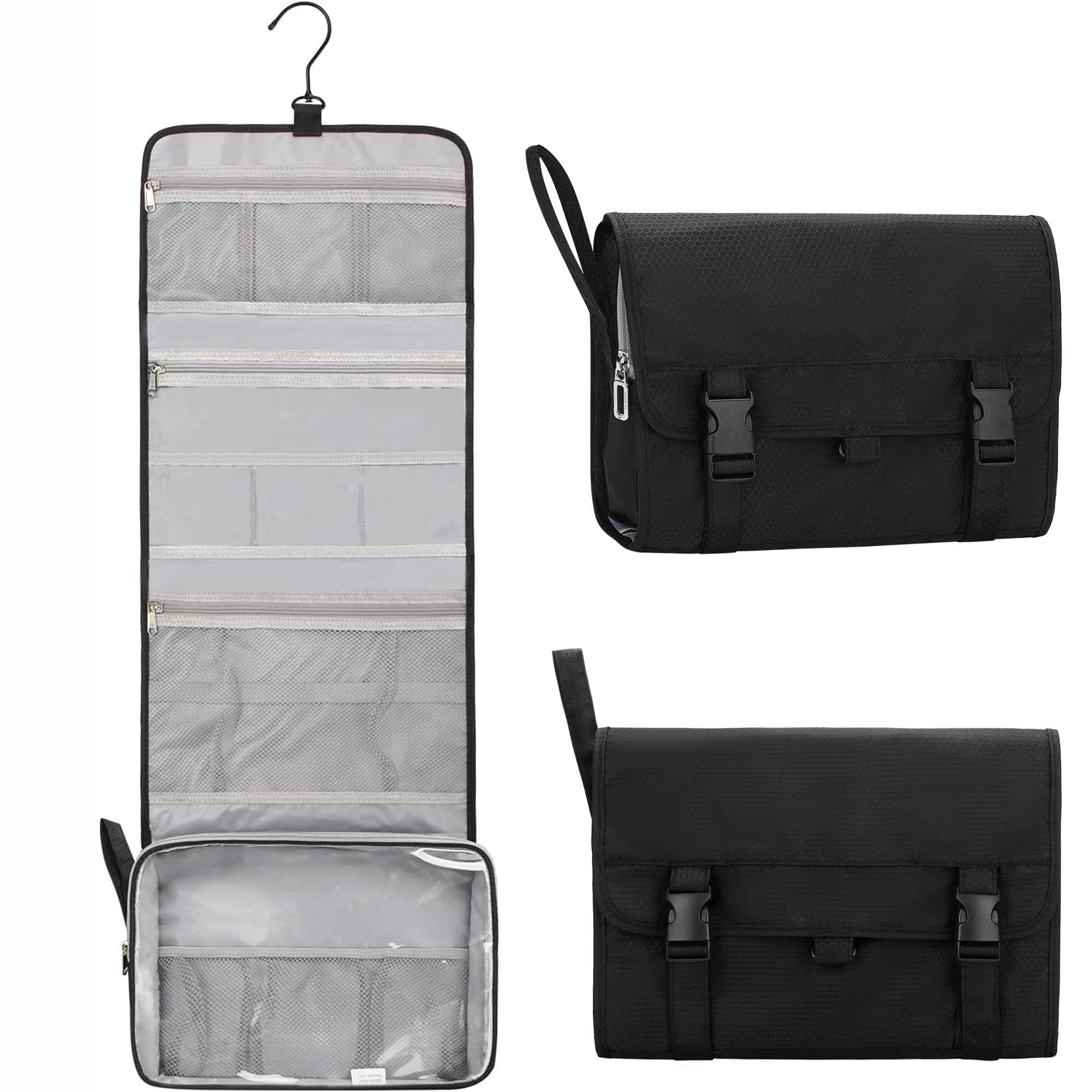 Relavel Travel Toiletry Bag for Men, Hanging Toiletry Bag for Women Makeup Cosmetic Storage Organizer Large Capacity Travel Kit Shaving Bag for Full Sized Container Black