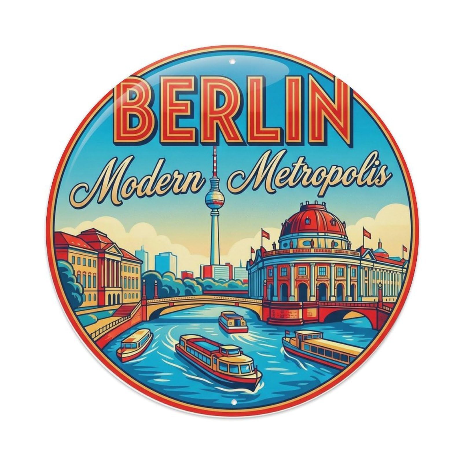 Capital Historic German Tourism Heritage Scenic Landmark Metal Tin Sign Plaque Wall Decor for Cafe, Man Cave, Club Bar, Office, Home Garden Round Metal Poster 8x8Inch
