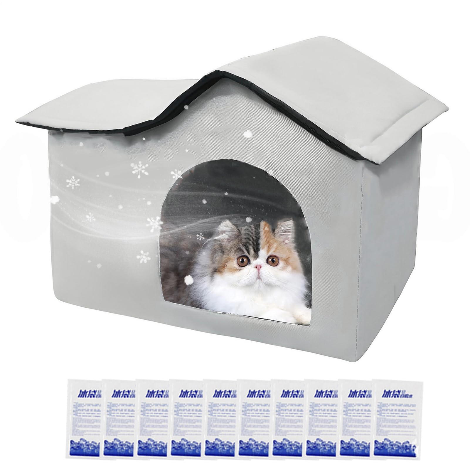Maison Rafraîchissante pour Chat d'Extérieur - Refuge Rafraîchissant d'Extérieur Pour Animaux - Abri Pour Cages Avec Poches à Glaçons Pour Intérieur Extérieur Camping Jardin