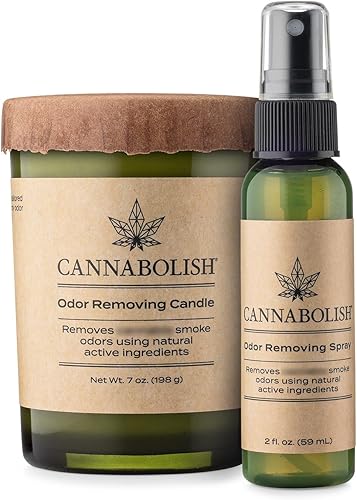 Cannabolish Wintergreen - Vela eliminadora de olores de humo, 7 onzas, ingredientes naturales + espray de olor a humo, paquete de 2 onzas