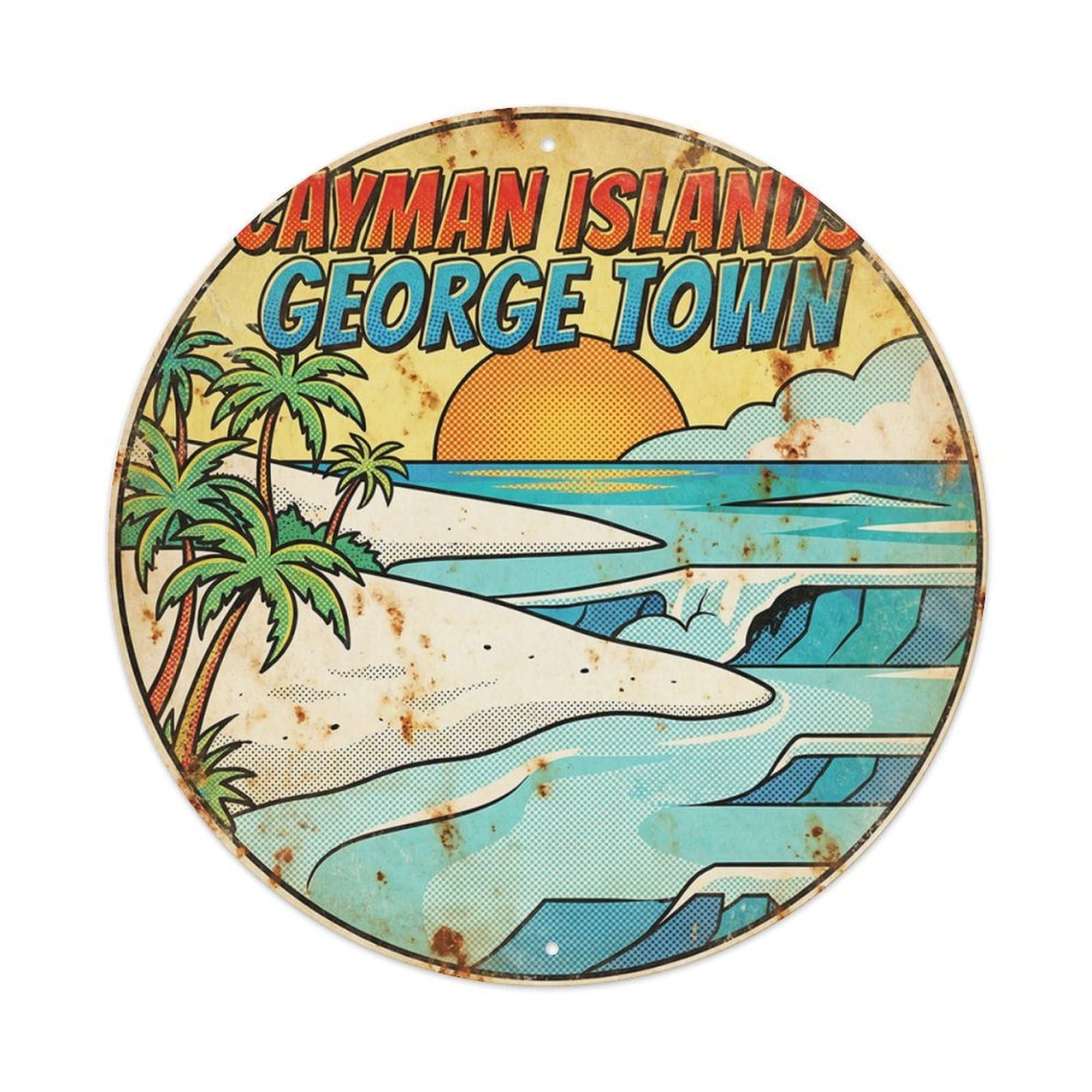 Cayman Islands Georgetown Tropical Coast Comic Color Metal Tin Sign