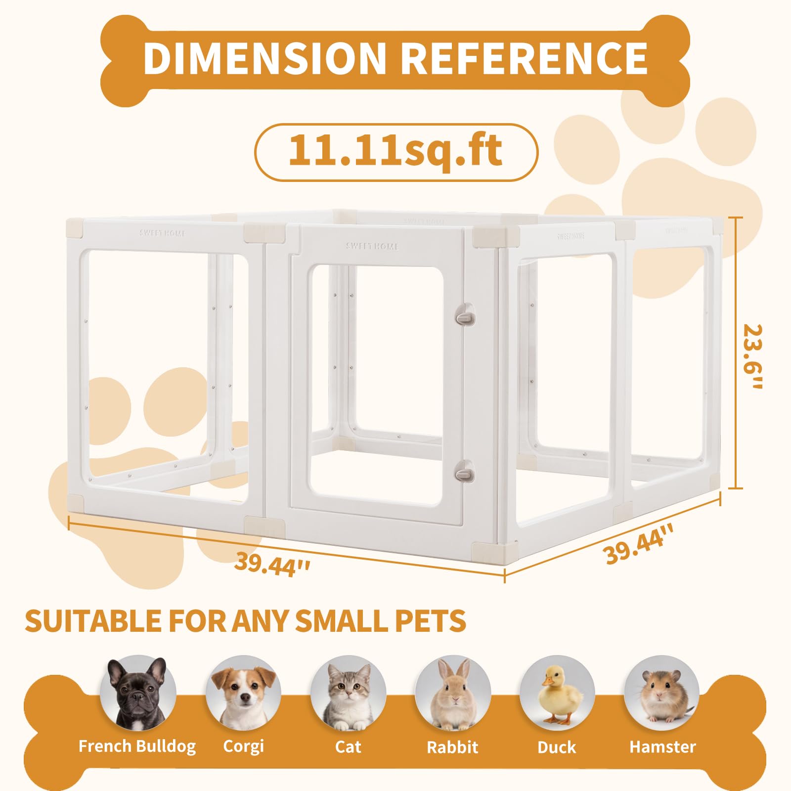 Recinzione per cani in acrilico per interni, 60 cm, per piccoli animali domestici, per cuccioli e cani, facile da montare, con connettori di blocco cachi (bianco, 8 pannelli)