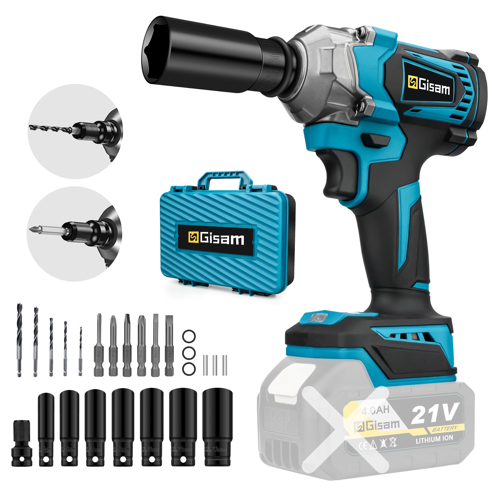 GisamBrushless Impact Wrench, 650N Impact Gun 1/2 Inch (Impact Wrench no Battery)