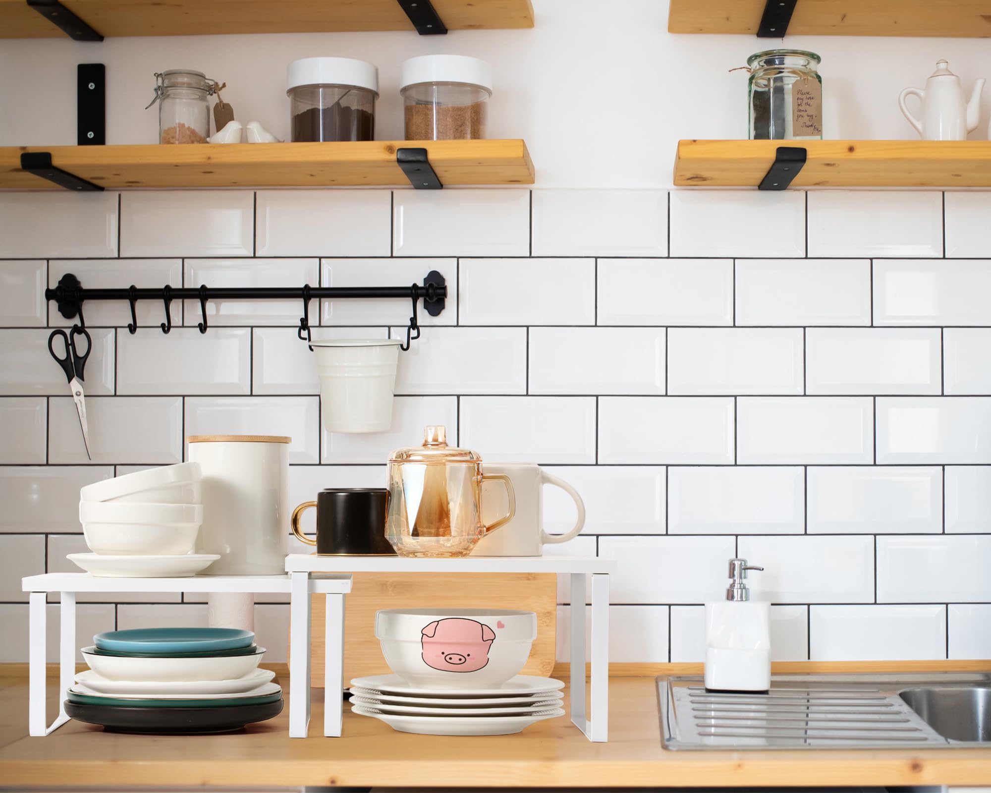 Marsui Set di 4 accessori da cucina per armadietti, mensole e piatti in bambù per scolapiatti, ripiani per portaspezie, piatti, coperchi per pentole, ciotole, tazze (bianco)