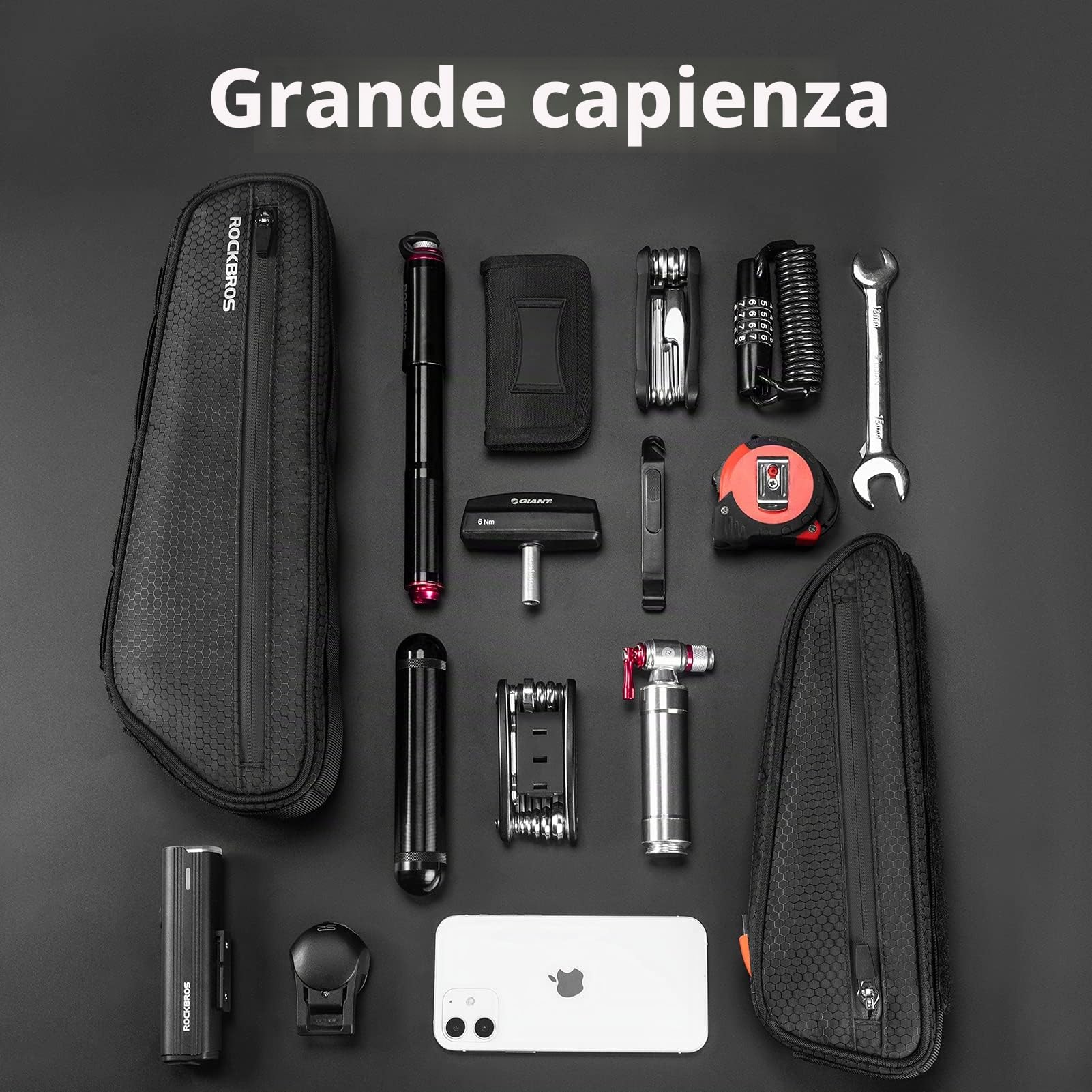 ROCKBROS Borsa Bici da Telaio, Borsa Tubo Centrale per Bicicletta MTB Impermeabile, Grande Capacità ca. 2.5L, 2 in 1 Design Divisibile Multifunzionale, Accessori Bici