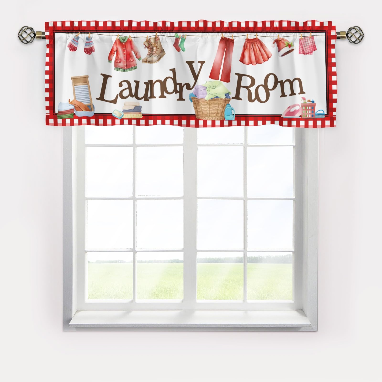 Christmas Valance Curtains,Christmas Laundry Room Decor Short Valance Window Curtains,Blackout Curtain Valances,Rod Pocket Valance for Window,Window Curtains for Kitchen Bath Bedroom Living Room