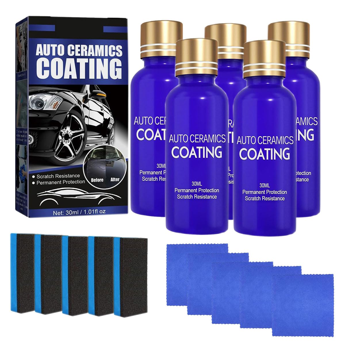 Micro-Molecule Crystal Coating Restoration Care Agent, 3 in 1 Cleaning Decontamination and Waterproof Dustproof Scratch Repair,Multifunctional Car Ceramic Coating Restorer (5 Set)