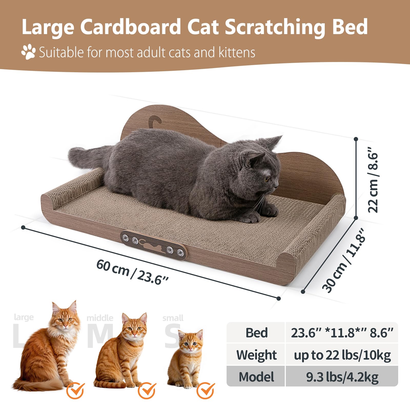 NATUYA Cat Scratcher Cardboard Lounge Bed, Large Cat Scratching Board Couch, Durable Cats Scartch Pad for Indoor Cats - Image 3