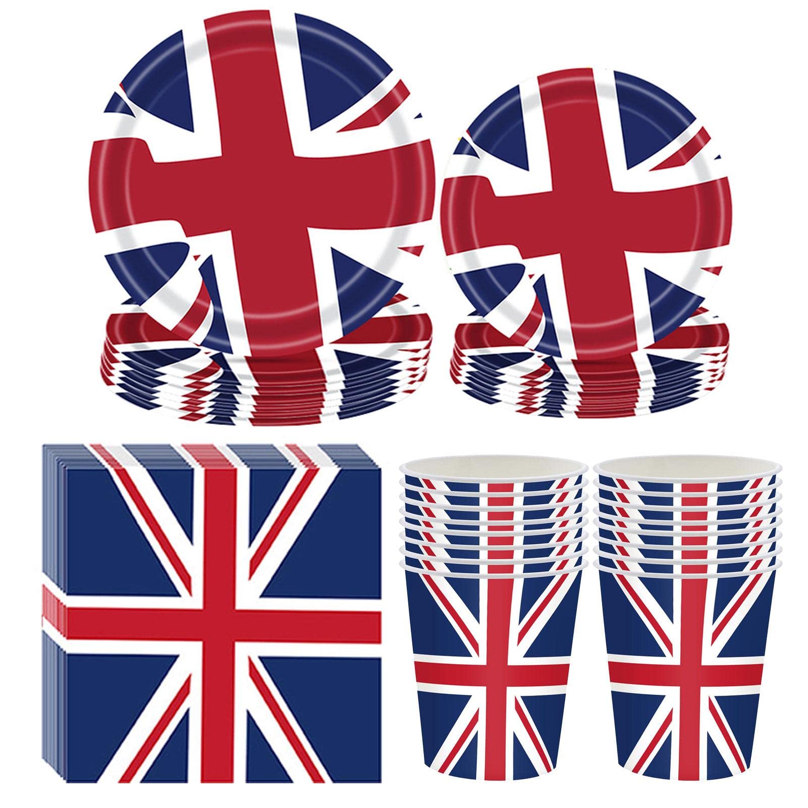 64 Pcs Union Jack Tableware Set, Union Jack Party Supplies 2022, Union