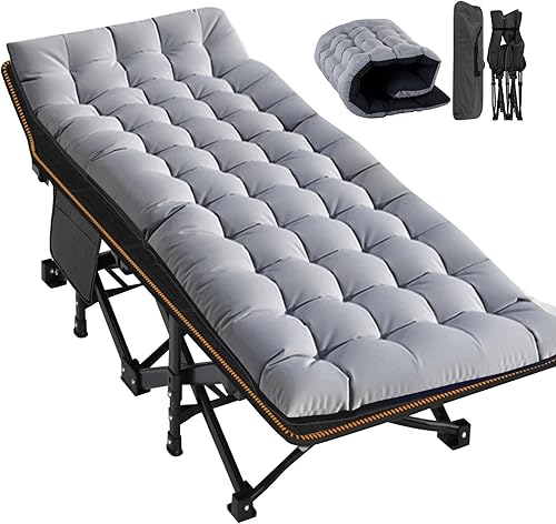 Barbella Catre plegable para campamento, catre plegable para adultos, catre de dormir portátil con colchón plegable para exteriores, catres de