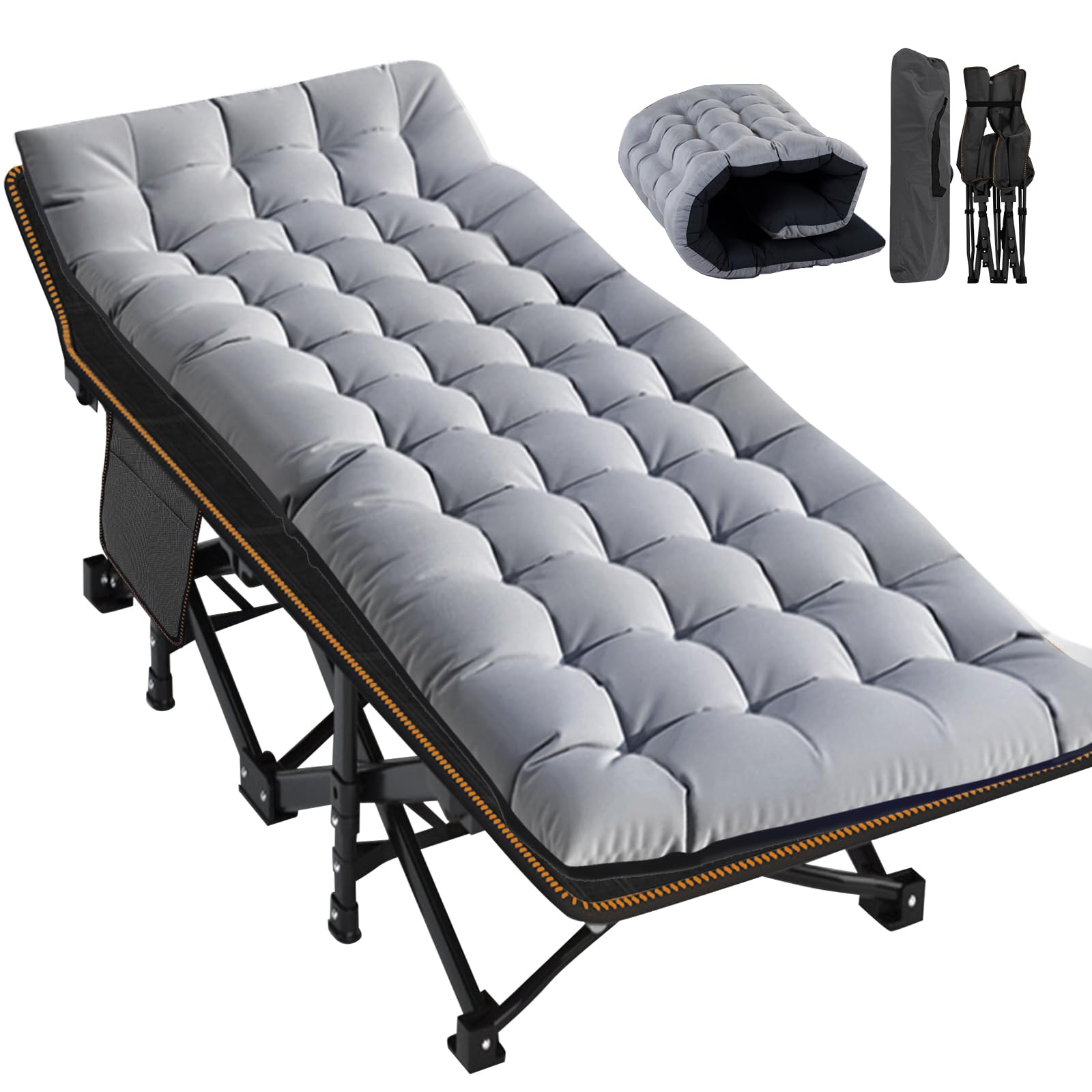 Letto pieghevole oversize con materasso – 46 cm di larghezza, 400 kg telaio in acciaio resistente e tessuto Oxford, 198 x 81 x 46 cm, ideale per adulti, giardino e viaggi (XXL grigio)
