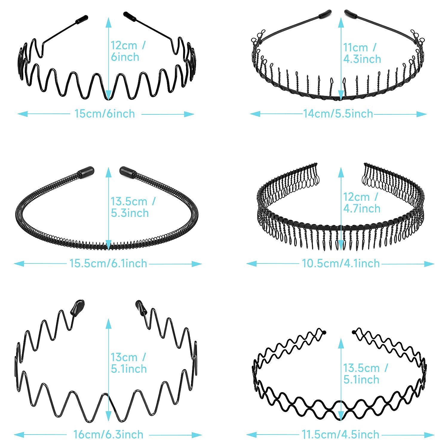 OWill 10PCS Hair Bands for Men Black Hair Bands Headband, Elastic Wavy Spring Wave Hairbands - Image 3
