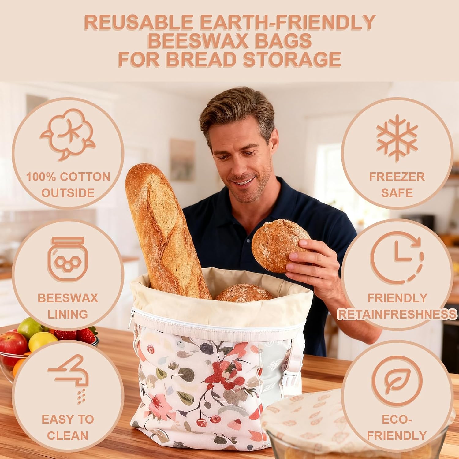 Beeswax Bread Bag and Bowl Covers, Reusable for Sourdough Proofing and Storage, Freezer Safe for Homemade Bread, Gift for Bakers image 5