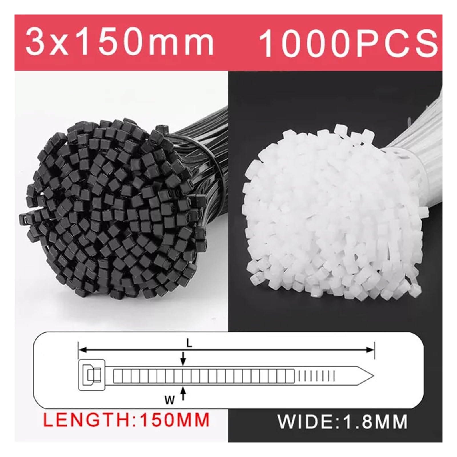 Fascette for cavi in ​​nylon di plastica autobloccanti che fissano(Black,3x150mm)