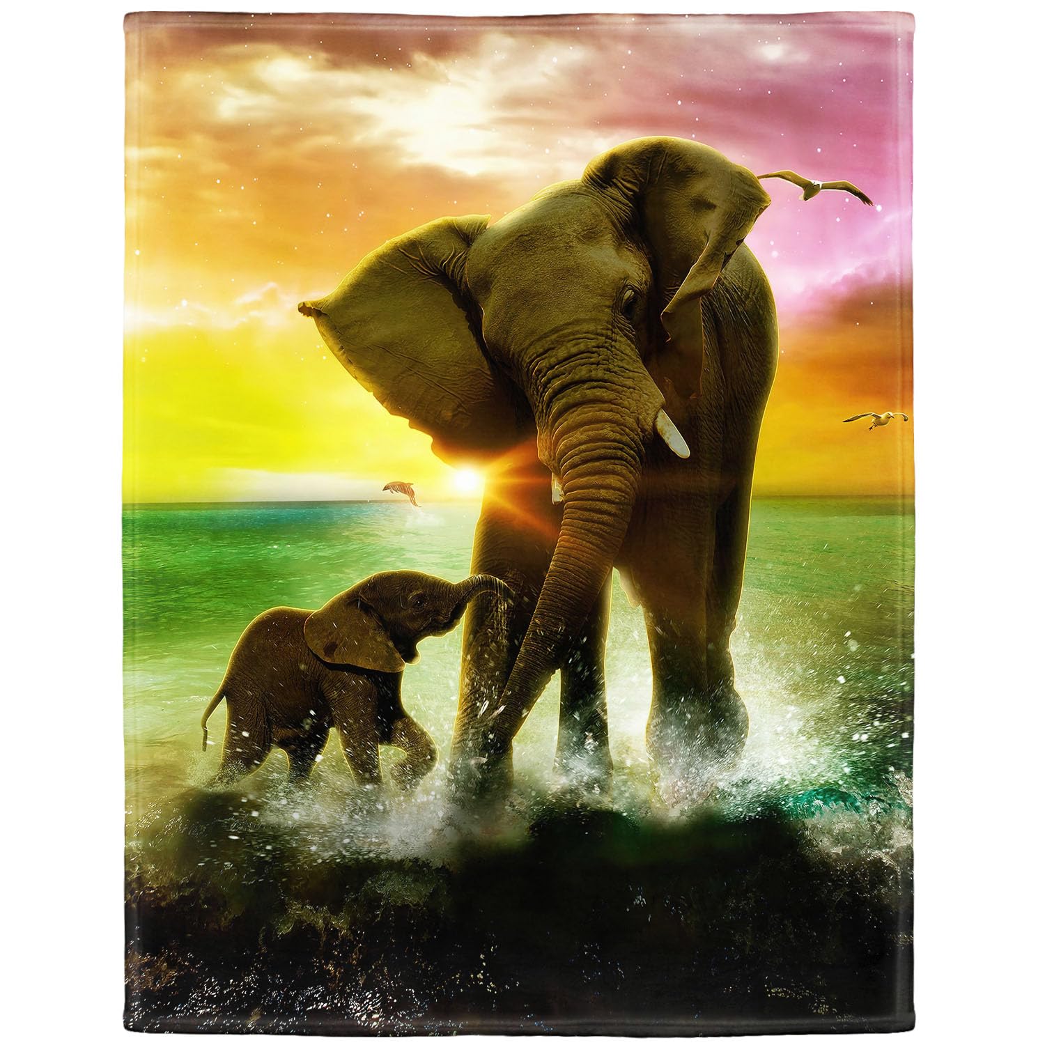 HommomH 60"x80" Colorful Sunset Elephants Blanket Soft Fluffy Fleece Throw for Women