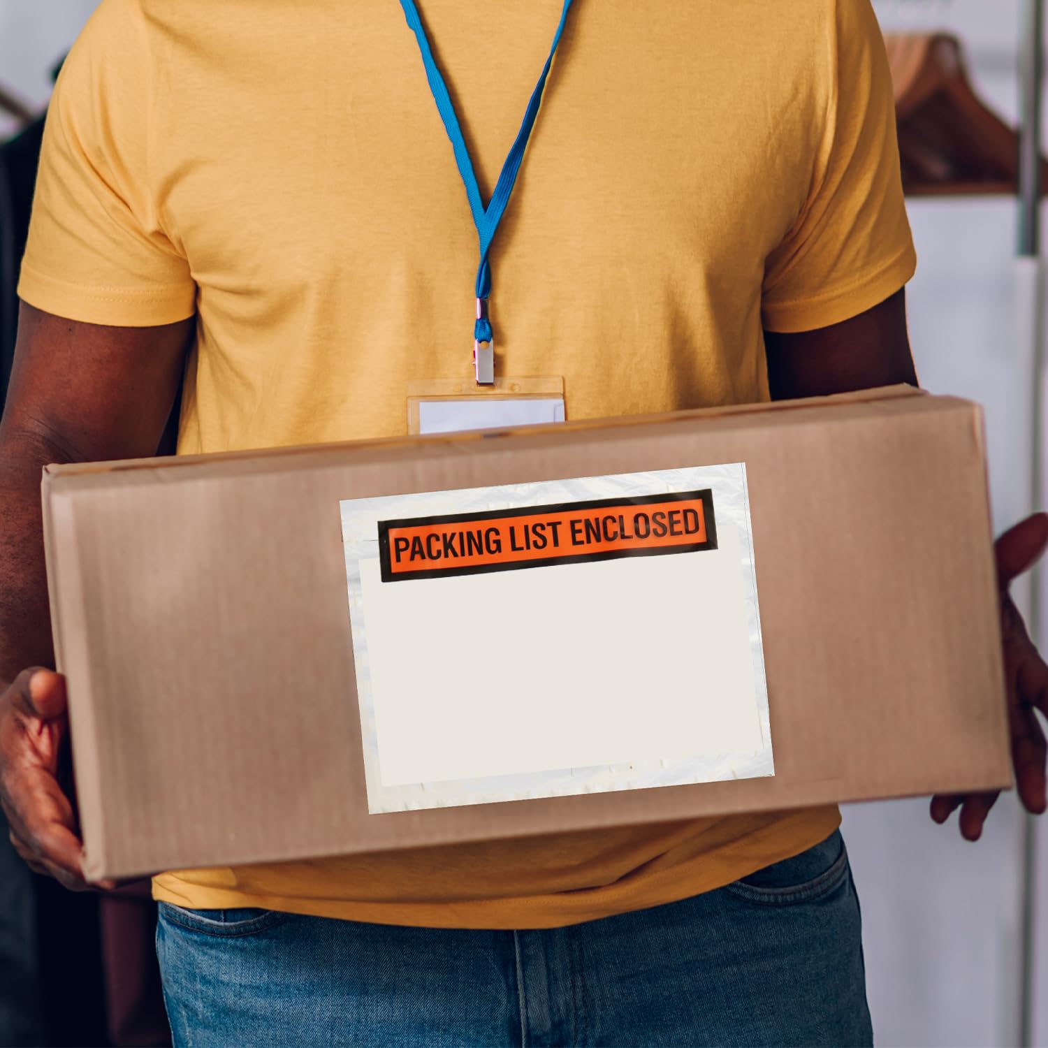 Packagingsuppliesbymail – PACKING LIST Enclosed adesivo buste sacchetti – Back Side Loading arancione/nero/trasparente – 11,4 x 14 cm – Custodia di 1000 pezzi