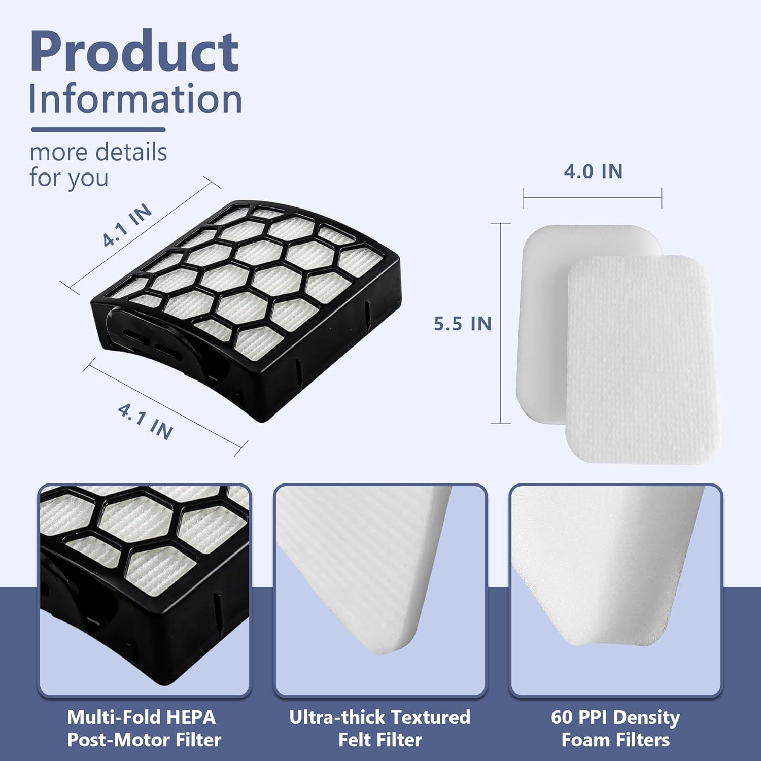 Vacuum Filter Replacement for Shark Pet ZU102 ZU100 Pet Pro ZU60 ZU62 Swivel Pro ZU51 NV151 NV150 CU50WM Pet Plus NV251 NV255 Navigator Rotator Upright Vacuum, Part 1238FT60 1239FT60