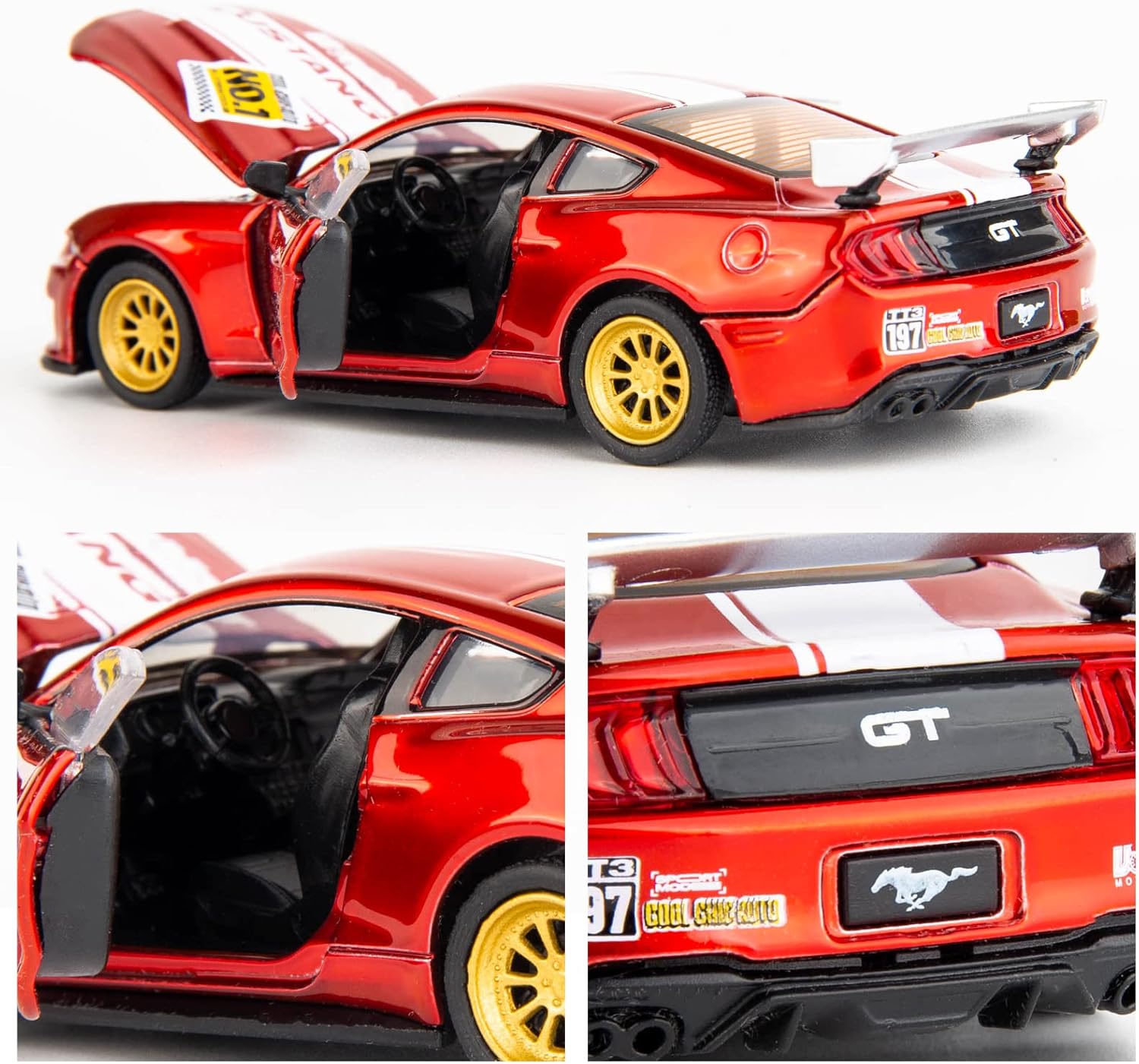 TGRCM-CZ 1/42 Ford Mustang Model, DIY Car Kit, Educational Building Toy, Children's Gift, Red