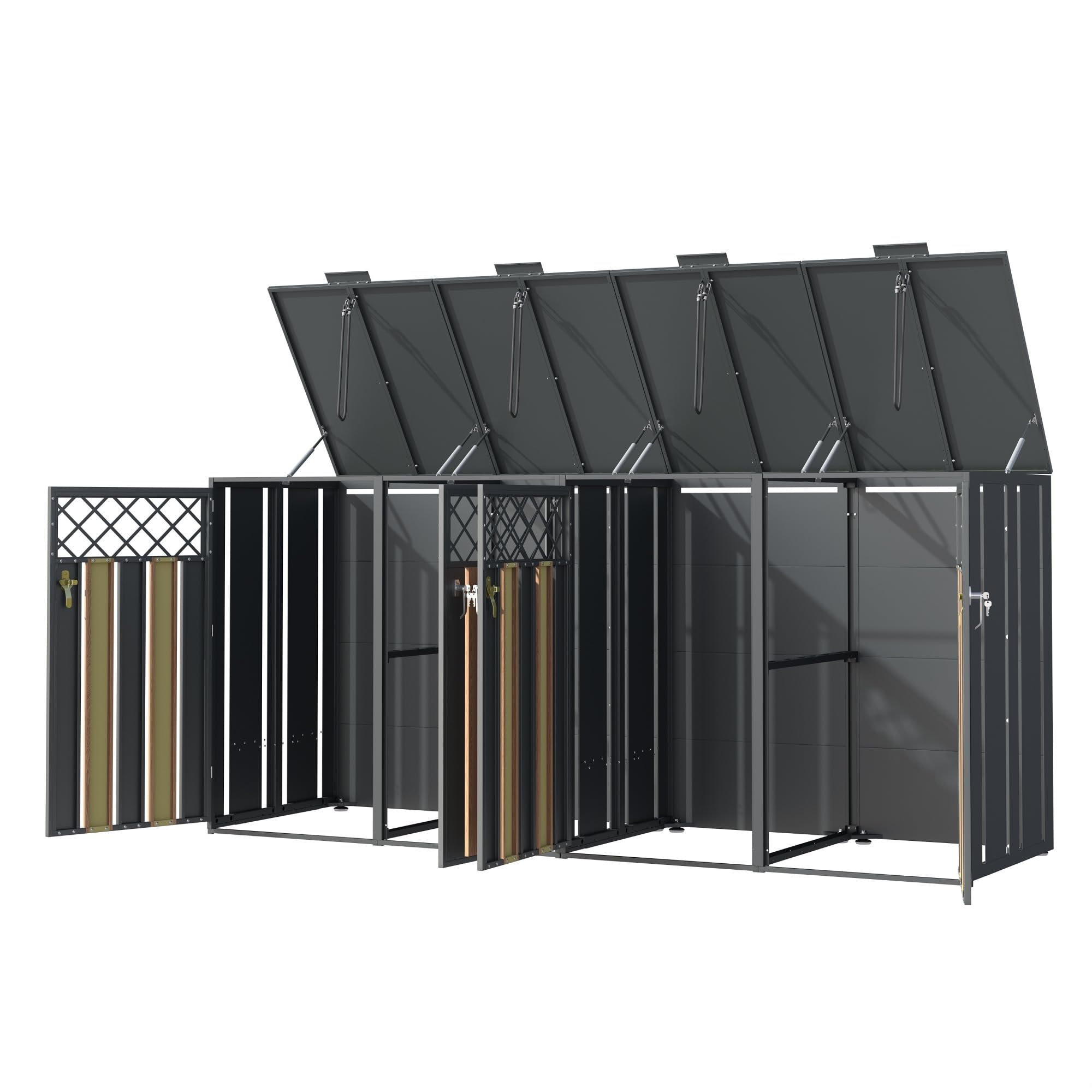 Mülltonnenbox 4-Er Mülltonnenhaus Für 4X Tonnen 120 Und 240 Liter, Stahl Verzinkt, Mit Klappdeckel, Rautenförmige Lüftungsöffnung, Trash Storage Compartments,Abschließbar,4 bin