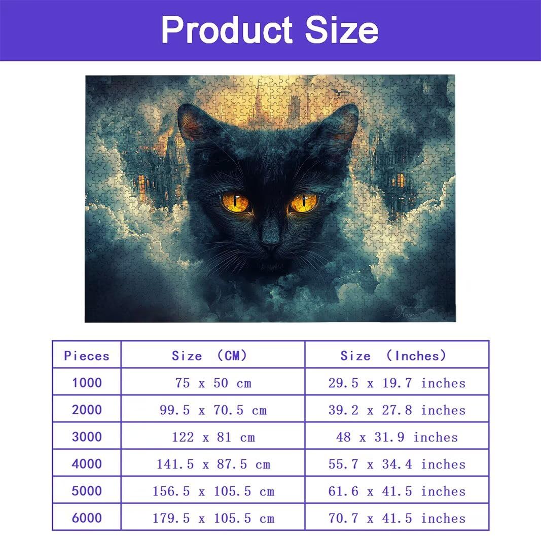 Puzzle z kotem dla dorosłych 1000, 1000 puzzli dla dorosłych, 75 x 50 cm, twarde, niemożliwe, drewniane puzzle, wymagająca gra dla całości, dla kobiet/mężczyzn, motyw: (miasto), -8029