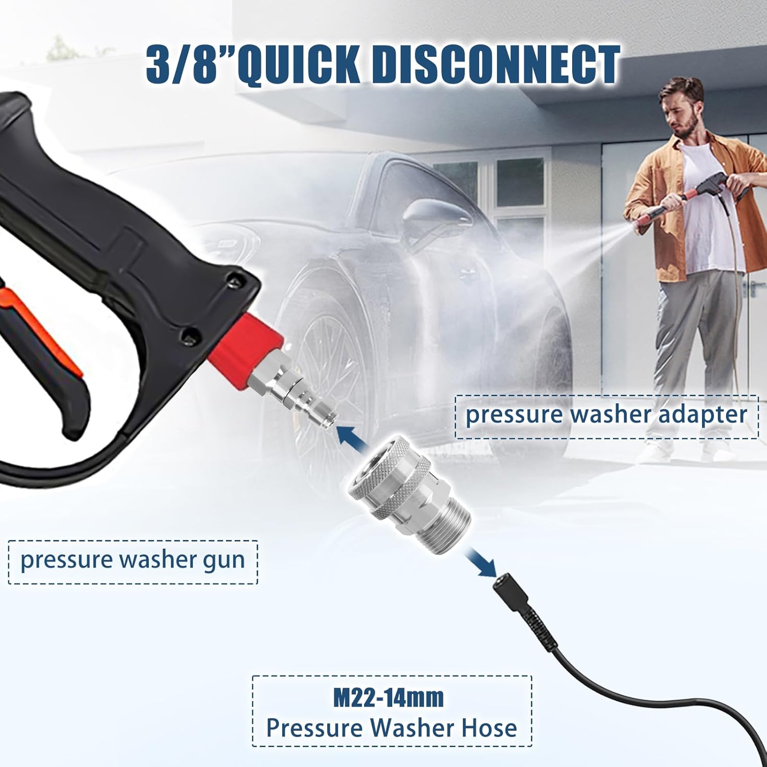 Pressure Washer Quick Connect Fittings, M22-14mm to 3/8" Quick Connect Socket Adapter