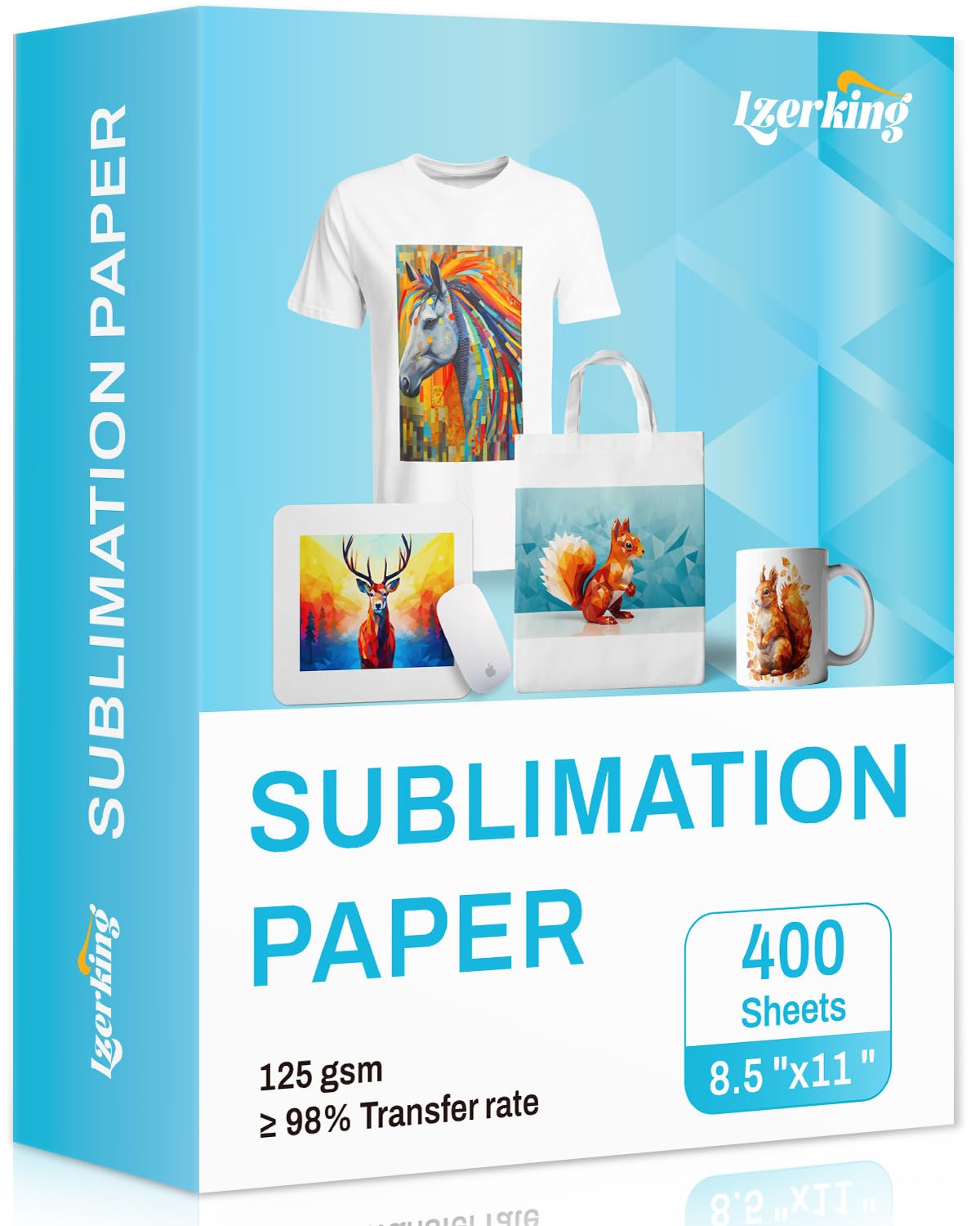 Lzerking Sublimation Paper 8.5x11 Inch 125gsm 400 Sheets, Heat Transfer Paper for Inkjet Printers - Ideal for Various Coatings, DIY Projects, T-Shirts, Phone Cases, Mugs