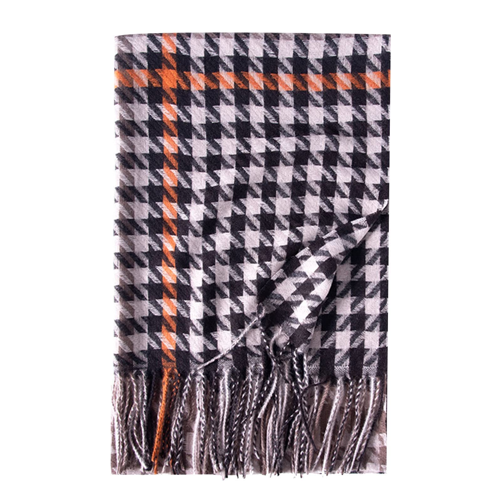 Écharpe Longue Pied-de-Poule à Carreaux Hiver Chaud à Carreaux Grande écharpe Ensemble Chapeau écharpe Hommes(Beige-A)