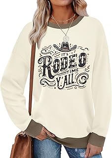 ASTANFY Cow Skull Western Sweatshirts For Women Country Western Outfits Cowgirl Pullover Sweatshirts