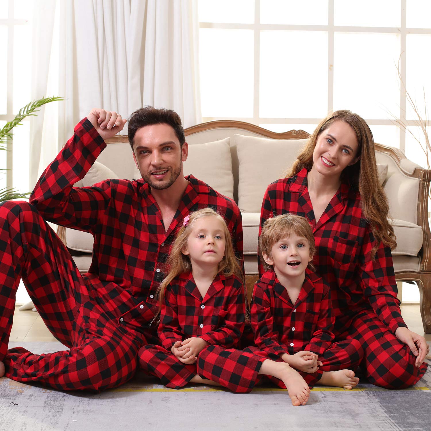 Amissz Pigiama Natale Famiglia Coordinati, Tutta la Famiglia Manica Lunga Pigiama Due Pezzi Invernale per Donna Uomo Bambini