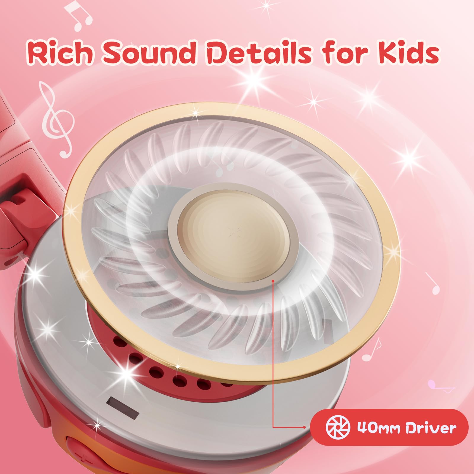 S62 Cuffie per bambini, cuffie cablate per bambini sopra l'orecchio con microfono, limitatore di volume 85/94 dB, cuffie per ragazze e ragazzi, cuffie pieghevoli per apprendimento e