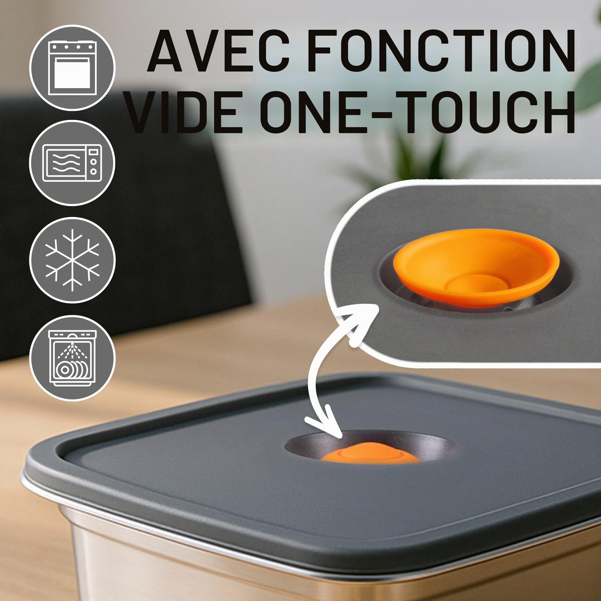 STONELINE Boîte Alimentaire Hermétique Sous Vide en Acier Inoxydable, Lot 300/700/1.200/2.300 ml, compatible au Micro-ondes Four Congélateur, Boîte de Conservation Récipient Alimentaire avec Couvercle
