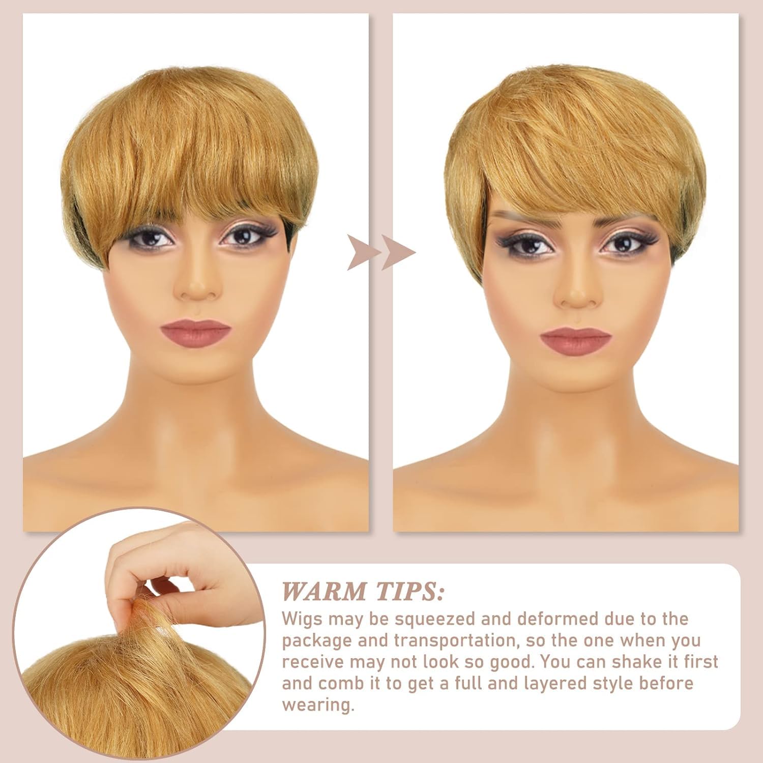 Pixie Cut Wig Short Human Hair Wigs for Black Women Ombre Brown Human Hair Glueless Pixie Wig Layered None Lace Front Wig with Bangs Natural Straight Wig 1B/30 Color - Image 2