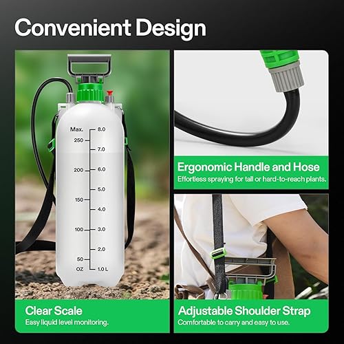 Miniatura 7 de VIVOSUN Pulverizador de bomba de 2.1 galón8L, rociador de agua de jardín para plantas, malezas y cuidado del césped, con 3 boquillas, manguera de 50